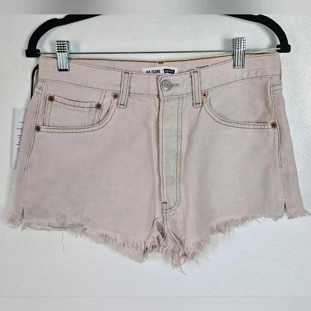 RE/DONE Levi's High Rise Distressed‎ Denim Shorts Pink Size 26 NWT